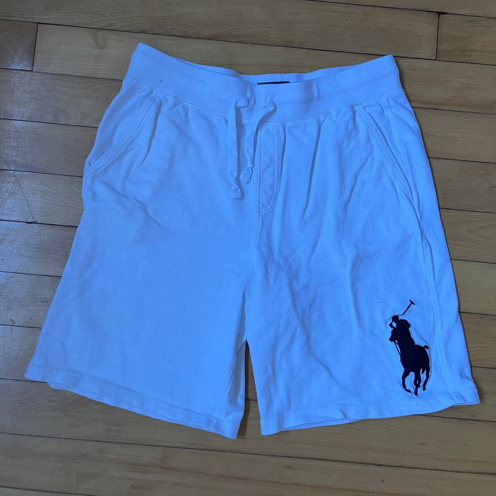 Polo Ralph Lauren Boys White Big Pony Cotton Pique Sweat Shorts Size L 14-16